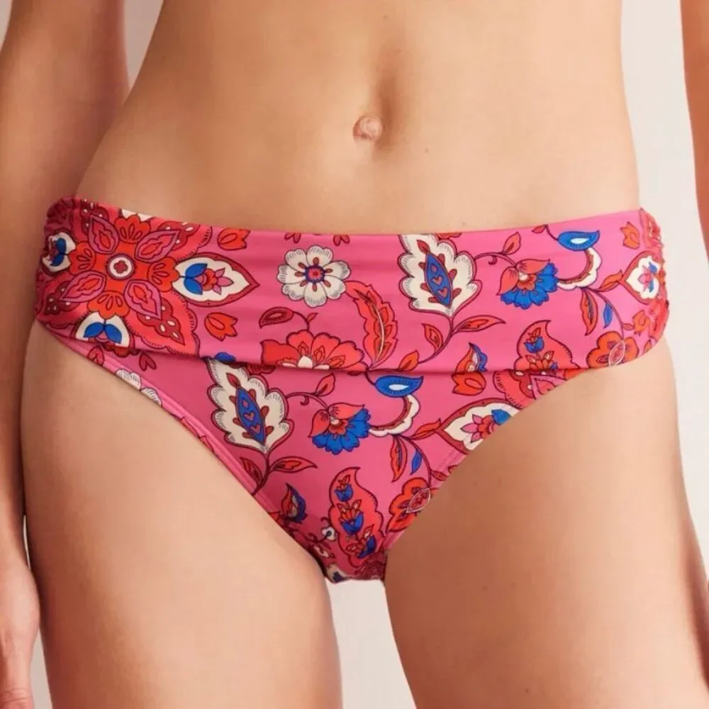 Boden size 16-18 Classic Fold Bikini Bottom Pink Botanical Wave NWOT